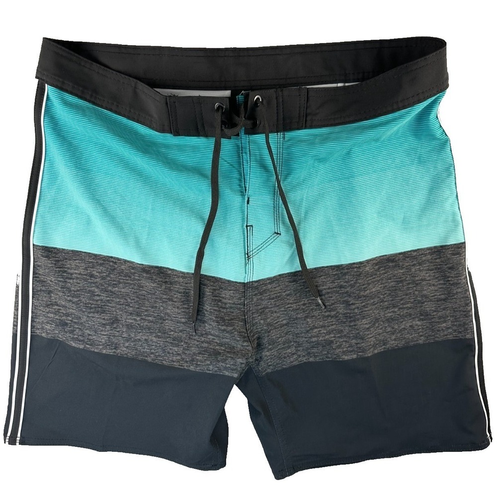Burnside Turquoise Black Striped Board Shorts Mens Size 34